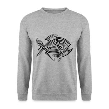 Piranha Tribal Tattoo - Unisex Pullover - Weißgrau meliert - Vorne - Alina (178cm) & Michal (187cm)