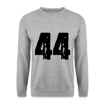 44 Zahl Trikot - Unisex Pullover - Weißgrau meliert - Vorne - Alina (178cm) & Michal (187cm)