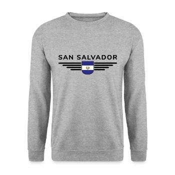 Conception du t-shirt San Salvador - Sweat-shirt Unisexe - gris chiné - Devant - Alina (178cm) & Michal (187cm)