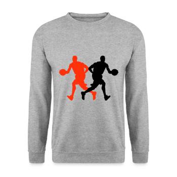 Basketballer Silhouette Basketball Spieler Mann - Unisex Pullover - Weißgrau meliert - Vorne - Alina (178cm) & Michal (187cm)