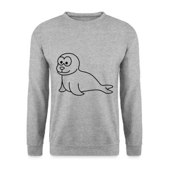 Robbe Tier Comic - Unisex Pullover - Weißgrau meliert - Vorne - Alina (178cm) & Michal (187cm)