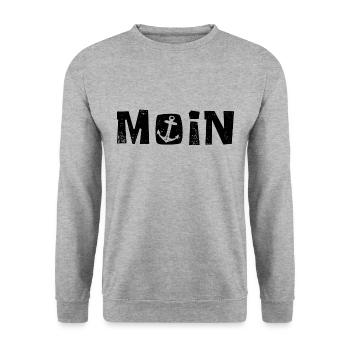 Moin - Norddeutsch - Gruß - Unisex Pullover - Weißgrau meliert - Vorne - Alina (178cm) & Michal (187cm)