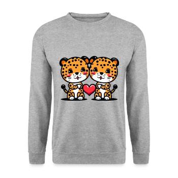 Couple Léopard Amoureux Animal Saint Valentin - Sweat-shirt Unisexe - gris chiné - Devant - Alina (178cm) & Michal (187cm)