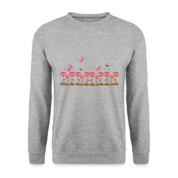 rote rosen linie schmetterling natur grass - Unisex Pullover - Weißgrau meliert - Vorne - Alina (178cm) & Michal (187cm)
