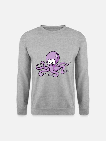 Krake Comic Tier - Unisex Pullover - Weißgrau meliert