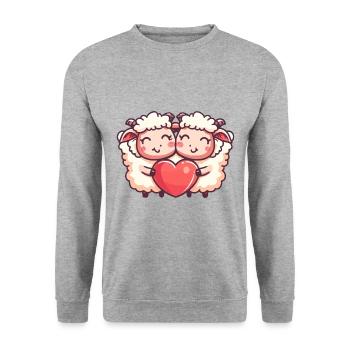 Couple De Moutons Amoureux Animal Saint Valentin - Sweat-shirt Unisexe - gris chiné - Devant - Alina (178cm) & Michal (187cm)