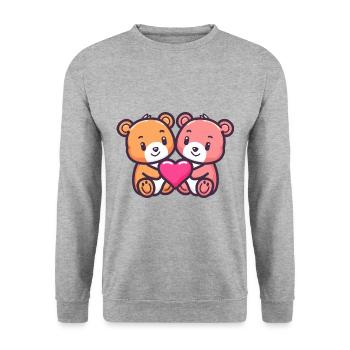 Ours Couple Amoureux Animal Saint Valentin - Sweat-shirt Unisexe - gris chiné - Devant - Alina (178cm) & Michal (187cm)