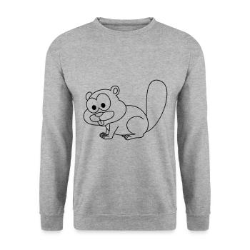 Biber Comic Tier - Unisex Pullover - Weißgrau meliert - Vorne - Alina (178cm) & Michal (187cm)
