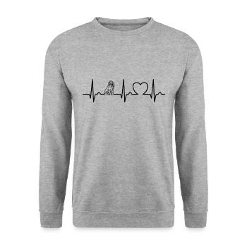 Cocker Spaniel - Herzkurve Hund - Hundefan - Unisex Pullover - Weißgrau meliert - Vorne - Alina (178cm) & Michal (187cm)