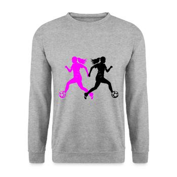 Female Soccer Player Silhouette Soccer Player Woman - Unisex Sweatshirt - salt & pepper - Front - Alina (178cm) & Michal (187cm)