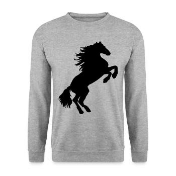 schwarzer Hengst - schwarzes Pferd Shirt & Hoodie - Unisex Pullover - Weißgrau meliert - Vorne - Alina (178cm) & Michal (187cm)