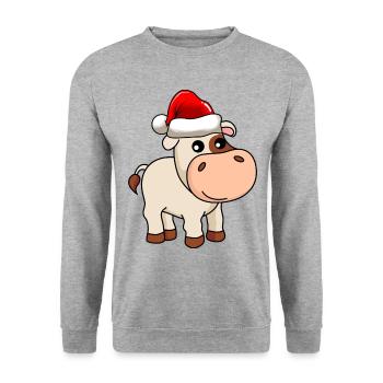 Kuh Comic Weihnachten - Unisex Pullover - Weißgrau meliert - Vorne - Alina (178cm) & Michal (187cm)