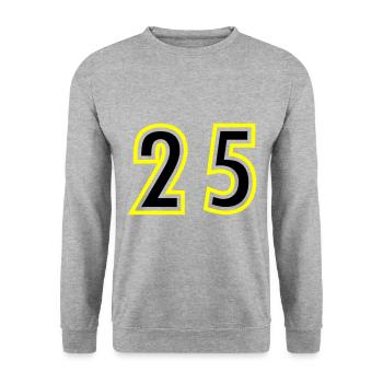 25 Zahl College - Unisex Pullover - Weißgrau meliert - Vorne - Alina (178cm) & Michal (187cm)