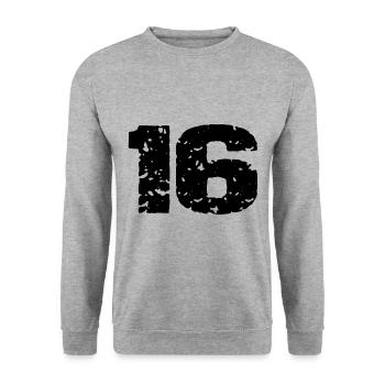 16 Maillot numéro - Sweat-shirt Unisexe - gris chiné - Devant - Alina (178cm) & Michal (187cm)