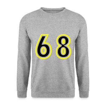 68 Zahl College - Unisex Pullover - Weißgrau meliert - Vorne - Alina (178cm) & Michal (187cm)