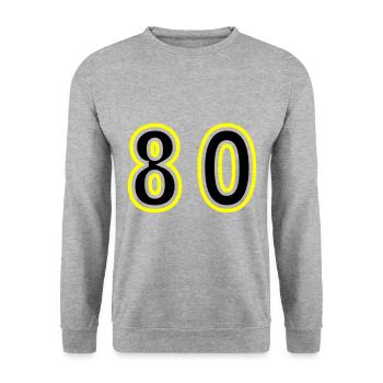 80 Zahl College - Unisex Pullover - Weißgrau meliert - Vorne - Alina (178cm) & Michal (187cm)