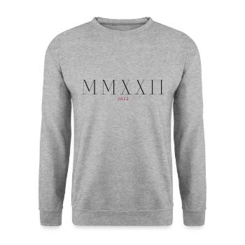 Römische Zahl Geburtsjahr Made in 2022 - Unisex Pullover - Weißgrau meliert - Vorne - Alina (178cm) & Michal (187cm)
