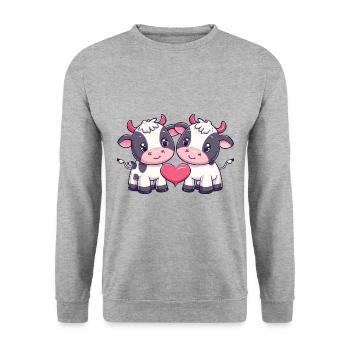 Vache Couple Amoureux Animal Saint Valentin - Sweat-shirt Unisexe - gris chiné - Devant - Alina (178cm) & Michal (187cm)