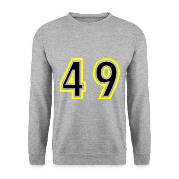 49 Zahl College - Unisex Pullover - Weißgrau meliert - Vorne - Alina (178cm) & Michal (187cm)