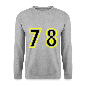 78 Zahl College - Unisex Pullover - Weißgrau meliert - Vorne - Alina (178cm) & Michal (187cm)