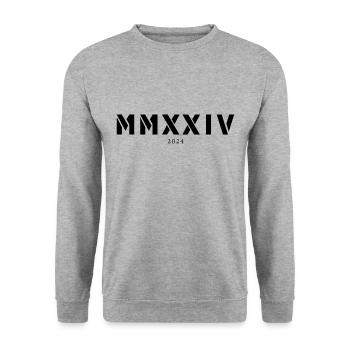 Römische Zahl Geburtsjahr Made in 2024 - Unisex Pullover - Weißgrau meliert - Vorne - Alina (178cm) & Michal (187cm)