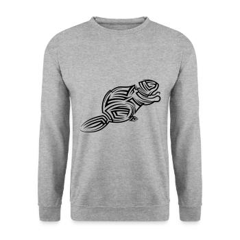 Biber Tribal Tattoo - Unisex Pullover - Weißgrau meliert - Vorne - Alina (178cm) & Michal (187cm)