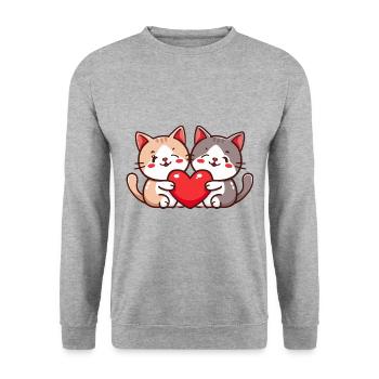 Katze Paar Verliebt Tier Valentinstag - Unisex Pullover - Weißgrau meliert - Vorne - Alina (178cm) & Michal (187cm)