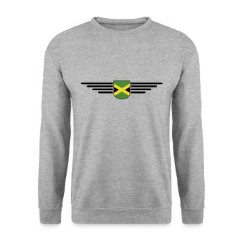 Ich liebe Jamaika, Outfit T-Shirt Design Geschenk - Unisex Pullover - Weißgrau meliert - Vorne - Alina (178cm) & Michal (187cm)