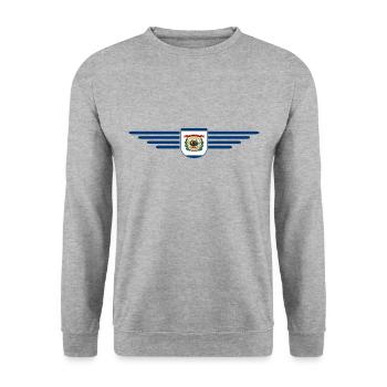 West Virginia Fan Shirt – Natur & Stolz - Unisex Pullover - Weißgrau meliert - Vorne - Alina (178cm) & Michal (187cm)