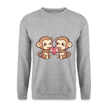 Couple De Singe Amoureux Animal Saint Valentin - Sweat-shirt Unisexe - gris chiné - Devant - Alina (178cm) & Michal (187cm)