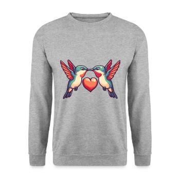 Colibri Oiseau Couple Amoureux Animal Saint-Valentin - Sweat-shirt Unisexe - gris chiné - Devant - Alina (178cm) & Michal (187cm)