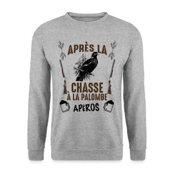 Apres la chasse à la palombe apero - Sweat-shirt Unisexe - gris chiné - Devant - Alina (178cm) & Michal (187cm)