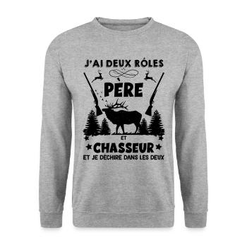 Père Et Chasseur Et Je Déchire Dans Les Deux - Sweat-shirt Unisexe - gris chiné - Devant - Alina (178cm) & Michal (187cm)