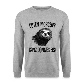 Faultier Guten Morgen Ganz Dünnes Eis - Unisex Pullover - Weißgrau meliert - Vorne - Alina (178cm) & Michal (187cm)