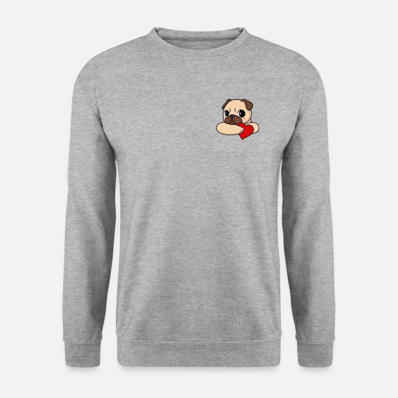 Mops mit Herz - Unisex Pullover - Weißgrau meliert