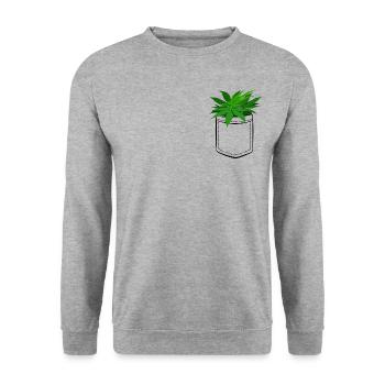 Cannabis - Meine Ernte in der Tasche - Brusttasche - Unisex Pullover - Weißgrau meliert - Vorne - Alina (178cm) & Michal (187cm)