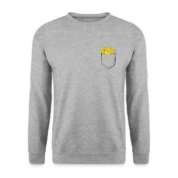 French Fries Pommes Pocket Fast Food Geschenk - Unisex Pullover - Weißgrau meliert - Vorne - Alina (178cm) & Michal (187cm)