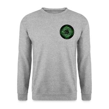 Green Bitcoin Coin - Unisex Sweatshirt - salt & pepper - Front - Alina (178cm) & Michal (187cm)