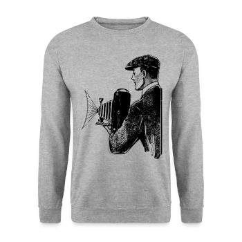 Fotograf - Unisex Pullover - Weißgrau meliert - Vorne - Alina (178cm) & Michal (187cm)
