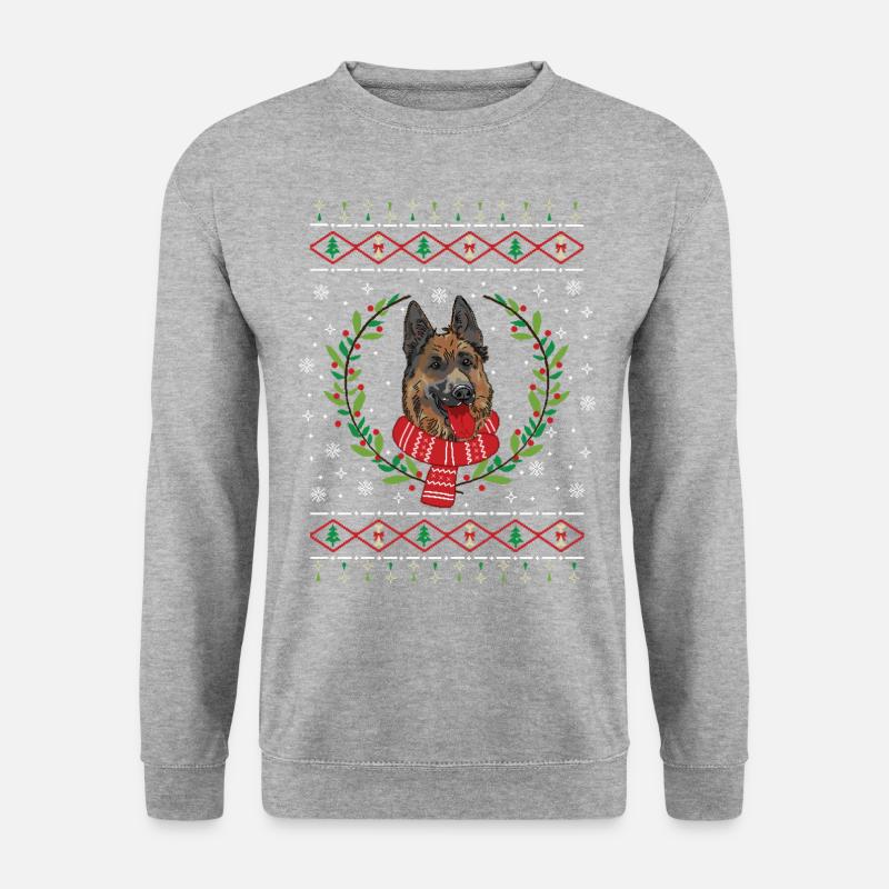 Schäferhund hässlicher Weihnachtspullover - Unisex Pullover - Weißgrau meliert