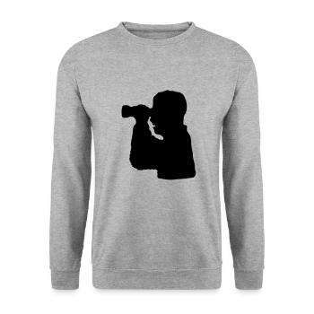 Fernglas Silhouette Beobachten - Unisex Pullover - Weißgrau meliert - Vorne - Alina (178cm) & Michal (187cm)