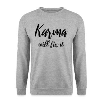 Le karma veut le réparer - Sweat-shirt Unisexe - gris chiné - Devant - Alina (178cm) & Michal (187cm)