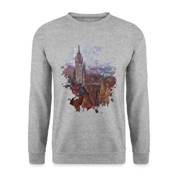 Stadt - Unisex Pullover - Weißgrau meliert - Vorne - Alina (178cm) & Michal (187cm)