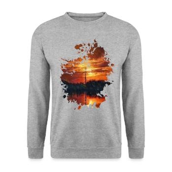 Sonnenuntergang - Unisex Pullover - Weißgrau meliert - Vorne - Alina (178cm) & Michal (187cm)