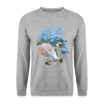 Schwan - Unisex Pullover - Weißgrau meliert - Vorne - Alina (178cm) & Michal (187cm)