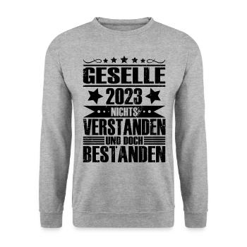 Geselle 2023 - Unisex Pullover - Weißgrau meliert - Vorne - Alina (178cm) & Michal (187cm)