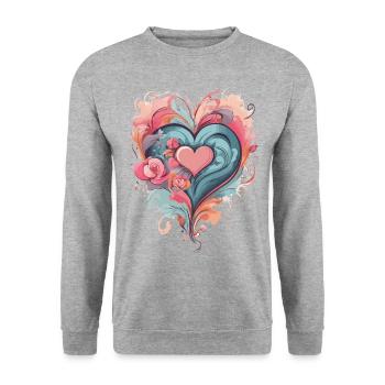 CŒURS DE LA SAINT-VALENTIN, POUR LES AMOUREUX ET LES COUPLES 2024 - Sweat-shirt Unisexe - gris chiné - Devant - Alina (178cm) & Michal (187cm)