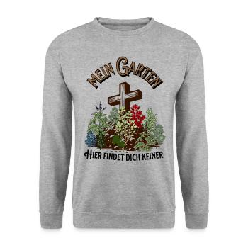 Garten lustiger Spruch schwarzer Humor Gärtner - Unisex Pullover - Weißgrau meliert - Vorne - Alina (178cm) & Michal (187cm)