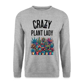 Verrückte Pflanzenfrau Lustig Spruch Zimmerpflanze - Unisex Pullover - Weißgrau meliert - Vorne - Alina (178cm) & Michal (187cm)