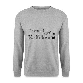 Spruch Sprüche erstmal Käffchen Kaffee - Unisex Pullover - Weißgrau meliert - Vorne - Alina (178cm) & Michal (187cm)